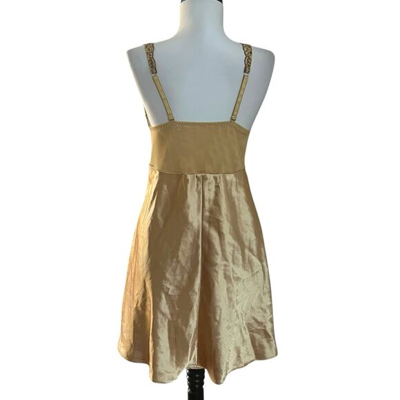 Victorias Secret Satin Lace Slip Mini Dress Chemise M Gold Cocquette Party Glam - Picture 3 of 12
